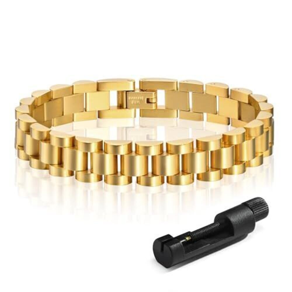 8195 18K Gold Plated Chain Link Bracelet, Stainless Steel Crystal